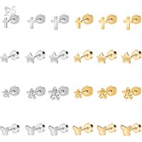 ZS 2pcs/lot Cross Star Shaped Stud Earrings 316L Stainless Steel Ear Stud Cartilage Earring Butterfly Ear Piercing 20G Jewelry