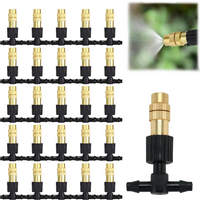 10-100PCS Adjustable Brass Spray Nozzles with 1/4” Tee Joint for Garden Greenhouse Lawn 4/7mm Hose Misting Watering Sprinkler