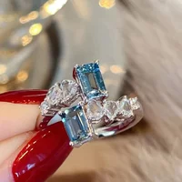 Interweaving Design 925 Silver Rings for Women Rectangle Zircon Crystal Ring Bride Promise Engagement Wedding Bands Gift Jewelry