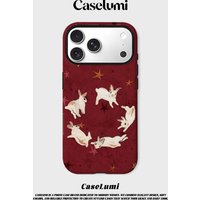 CaseLumi Matte Bumper For Magsafe Case For iPhone 17 16 15 14 Plus Pro Max Shockproof Hard PC Red Background Rabbit Stars Cover