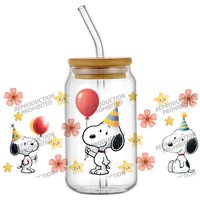Popular Lovely Dog Happy Birthday Painting 16oz UV DTF 3D Transfer Sticker Decals For Glass Can Cup Fashion Craft DIY Creative