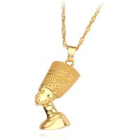 Nefertiti Egyptian Queen Pendant Necklace Gold Silver Hip Hop Jewelry for Women Men African Kolye Style
