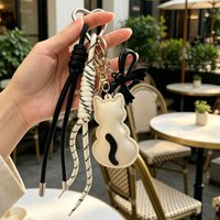 Cute Cat Leather Keychain with Braided Rope, Acrylic Charm Bag Pendant, Aesthetic Accessory for Women