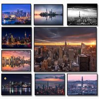 1pc framless Canvas Painting Cityscape Dubai France Tokyo NYC Building Manhattan Hong Kong City Night Views Art Posters Canvas P