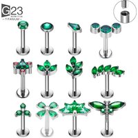 ASTM F136 Titanium Labret Earrings Stud Piercing 16G CZ Tragus Helix Cartilage Flatback Piercing Lip Nose Body Piercing Jewelry