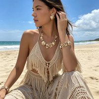 Vintage Ocean Inspired Jewelry Set for Women Exaggerated Metal Enamel Starfish Shell Coral Simulated Pearl Necklace Bracelet