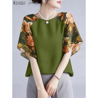 ZANZEA Bohemian Blouse Summer Floral Print Women Elegant Chiffon Shirts Short Flare Sleeve Casual Tunic Tops 2025 Ruffled Blusas