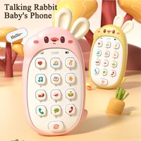 Children's rabbit mobile phone toy can chew and puzzle early education multi-functional music simulation phone toy