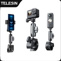 TELESIN-Pince de cyclisme pour moto, super pince en alliage d'aluminium, bras magique à 360 °, trou de 1/4 ", caméra d'action pour téléphone portable GoPro