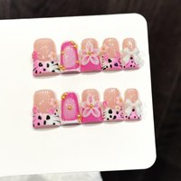 10PCS Duck Handmade Press On Nails,Pink Leopard Flower Sweet Girlish Style,Suitable For Festivals Parties And Daily Wear.