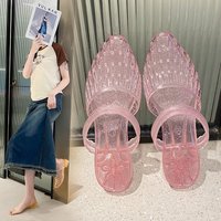 Women'S 2 In 1 Transparent Crystal Plastic Jelly Sandals Non Slip Glitter Pointed Toe Summer Casual Outdoor Beach Flat Slippers