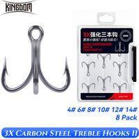 Kingdom 8pcs Treble Hooks Sharp Durable Barbed High Carbon Steel Strong Strength Fishing Hook Saltwater Fishing Accessories