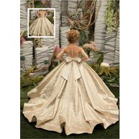 Gorgeous Gold Flower Girl Dress Fluffy with Bow Belt Little Princess Girl Prom Dress for Wedding Birthday Party Customised Gowns