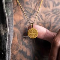 St Benedict Necklace Men, Stainless Steel Saint Religious Jewelry Medal Pendant ,Saint Benedict Amulet Necklace