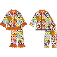 Boutique Toddler Halloween Pajama Set Kids Cute Fall Candy Pumpkin Sleepwear Outfits