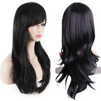 Womenโs Heat Resistant 28-Inch 70cm Long Curly Hair Wig Black Long Wavy Women Daily Use Heat Resistant Synthetic Hair