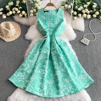 Elegant Sexy sleeveless jacquard Dress Fairy A-line Summer Beach Vacation Slim Women Evening Party Dress
