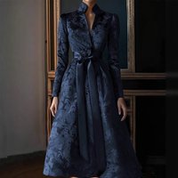 Elegant Women's Print Dress Stand Collar Long Sleeve Pleated Maxi Dress Waisted Evening Party Wedding Guest Long Dresses