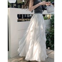Fairy Sweet Elegant White Long Skirts Women High Street White Lace Ruffle Skirts Fashion Irregular Retro Korean Popular Clothes