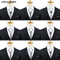 Vintage Bolo Tie Shirt Chain Cowboy Jazz Alloy Men Women Leather Rope Long Necklace Imitation Obsidian Sweater Chain Men Accesso