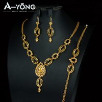 Arabic Birdal Wedding Jewelry Set 21k Gold Plated Ethiopia Fashion Necklace Bracelet Earrings Oman Women Vintage Jewelrys