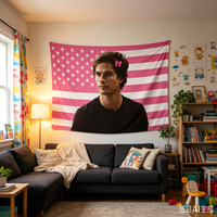 1pc Vampire Diaries Damon Pink Flag Wall Tapestry for Bedroom Living Room Dorm, Multiple Sizes, Polyester 2D Print, Wall Decor,