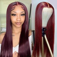 YAWAWE 99J Bone Straight Lace Frontal Wigs For Women Burgundy Colored Straight Lace Closure Wigs Wine Red Human Hair Wigs