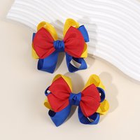 2Pcs Ribbon Bow Hair Clips Blue Red And Yellow Splicing Color Boutique Hair Accessories For Girls Children Party Daily Headwear