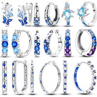925 Sterling Silver Original Blue Zirconium Butterfly Earrings Colored Hoop Earring Women Female Party Fine Earring Jewelry Gift