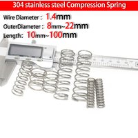 10 Stück Druckfeder aus Edelstahl 304, Rückholfeder, Stahldrahtdurchmesser 1,4 mm, Außendurchmesser 8–22 mm, Länge 10 mm bis 100 mm