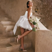 Customized Satin Mini White Strapless Wedding Dresses A-Line Sleveeless Bow vestidos de noche Sexy Bridal Gowns