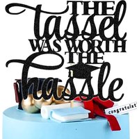 The Tassel was Worth The Hassle Cake Topper, Congrats Grad 2026 Graduation Party Decorations Supplies