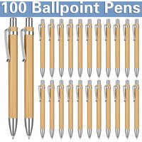 10-100Pcs Bamboo Pen Bamboo Retractable Ballpoint Pen Black Ink 1 Mm Office Products Pens Bamboo Ballpoint Pens