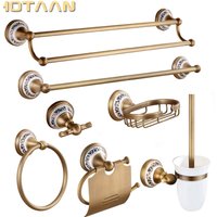 Antique Brushed Solid Brass Bathroom Accessories Sets European Porcelain Bathroom Hardware Sets Ceramic Retro Bathroom Products