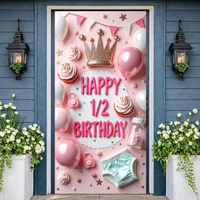 Infant Milestone Display Pink Balloons Half Birthday Background 6-Month Birthday Backdrop Baby-themed For Infant Celebration