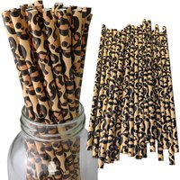 Leopard Print Paper Straws Animal Straws Safari Themed Drinking Straws for Leopard Birthday Animal Party Decor
