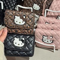 Kawaii Sanrio HelloKitty My Melody Quilted Coin Purse with Bow Mini Hanging Pouch 3 Color Options Anime Cartoon Holiday Gifts