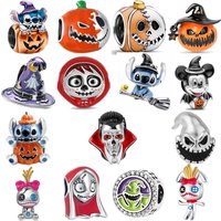 925 Sterling Silver Halloween Pumpkin Monster Charm Beads Spooky Skull Alien Witch Design Beads for Women DIY Jewelry
