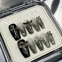10pcs handmade coffin shaped nails, beautiful fake nails, Halloween gradient dark nun, suitable for women to use