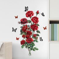 DIY Self-Adhesive Red Rose Wall Stickers For Living Rooms Bedroom Background Wall Decoration Creative Sticker Mural Home Decor