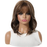 EASIHAIR Brown Blonde Highlights Bob Synthetic Wigs for Women Short Straight Brown Wigs With Bangs Daily Lolita Heat Resistant