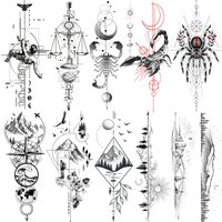 1 Sheet Geometric Mountain Painting Temporary Tattoos For Men Women Forearm Neck Back, Waterproof Realistic Fake Tattoo Stickers