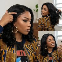 Lace Front Wig Deep Pre-Cut Black Short Curly Synthetic Hair 6*4 T Part Lace Center Part For Daily Replace Used
