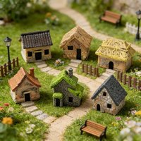 5pcs Random Miniature Resin House Set Resin Hand-Made Miniature House For Miniature Landscapes Bonsai Outdoor Garden