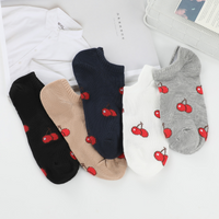 5/10 pairs of sweet cherry print shallow mouth boat socks breathable invisible short socks