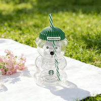 Starbucks Bearista Bear Collection Glass Cup 20oz Green Lid Straw Home Café Gift