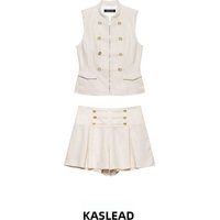 KASLEAD New Women's Fashion Set with Wind Rope Knot Decorated Slim Fit Vest And Shorts Summer Collection 2026