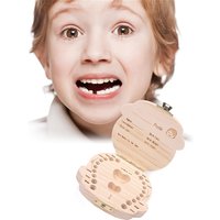 Baby Teeth Box Spanish English Wooden Lanugo Box Kid Teeth Storage Organizer Children Souvenirs Gifts for Boy Girl French German