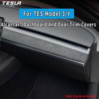 Pokrowiec na deskę rozdzielczą i wykończenie drzwi z materiału Alcantara (zamsz) do Tesla Model 3 Model Y 2020-2024, akcesoria do dekoracji wnętrza samochodu