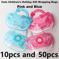 10pcs Cute Printed Bow Toteable Self-Sealing Bags Transparent Window Cute Cartoon Plastic Bags Children's Holiday Party Gift Bag